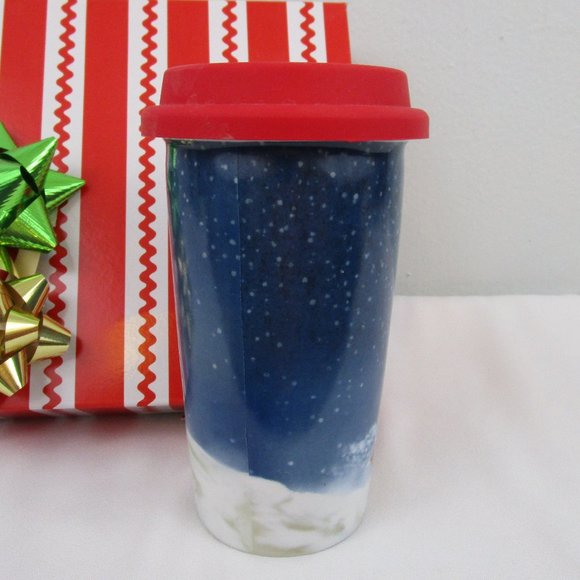 NWOT Pier 1 Ceramic Christmas Travel Mug - Picture 3 of 6